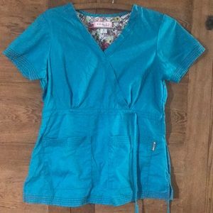 KOI KATHY PETERSON teal turquoise scrub top small